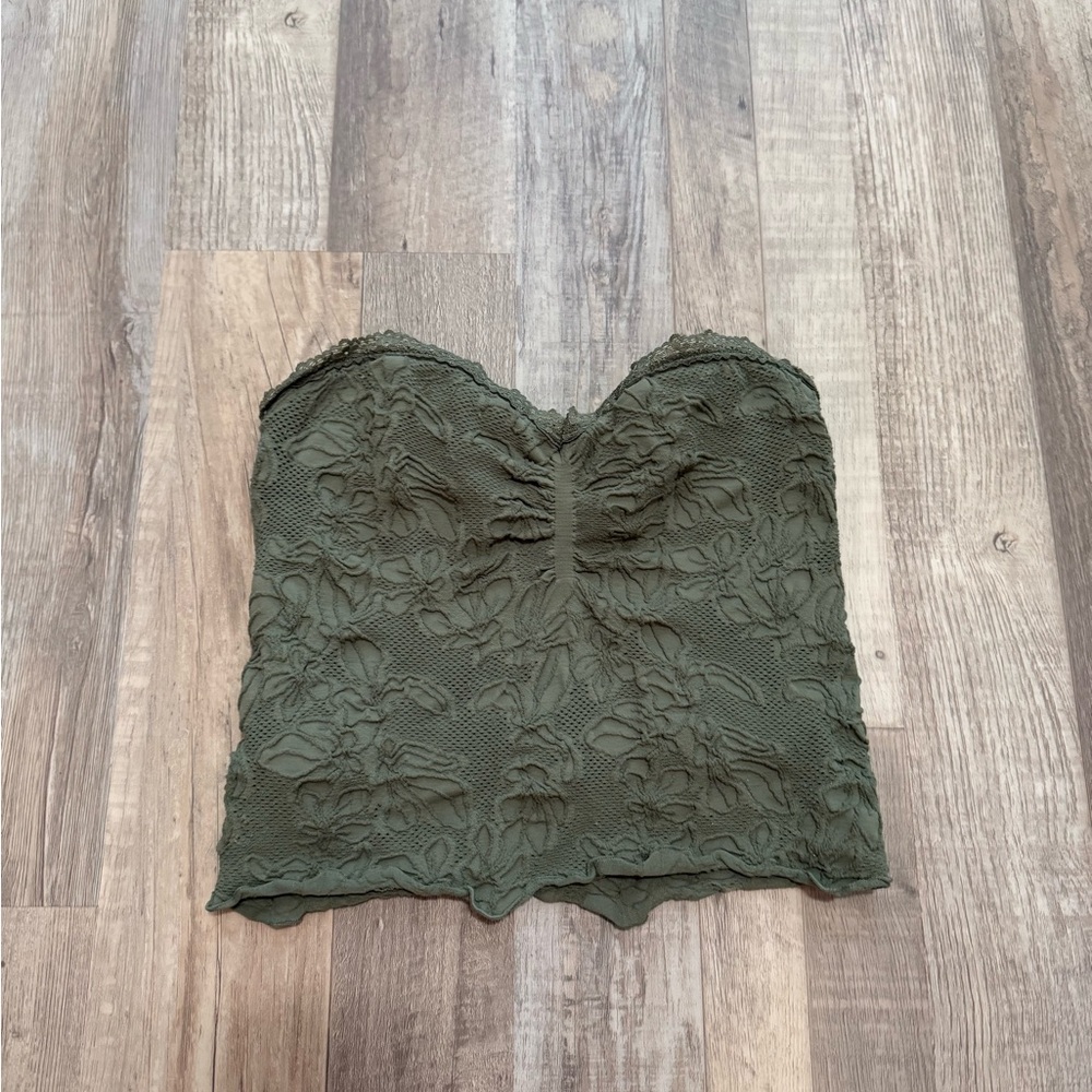 Green Lace Strapless Top